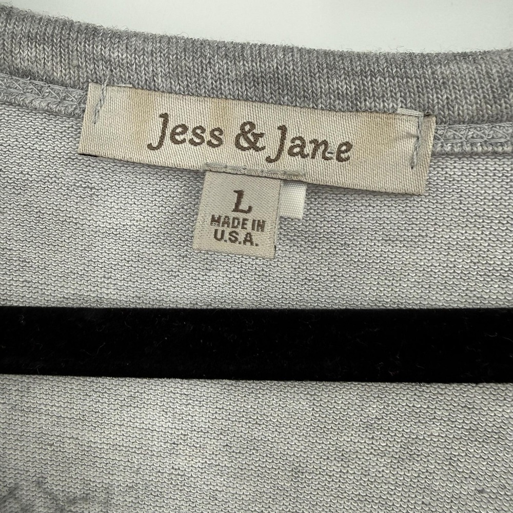 Jess & Jane Tunic Womens L Gray Scoop Neck Long Sleeve Rhinestone Jersey Relaxed - Picture 2 of 8